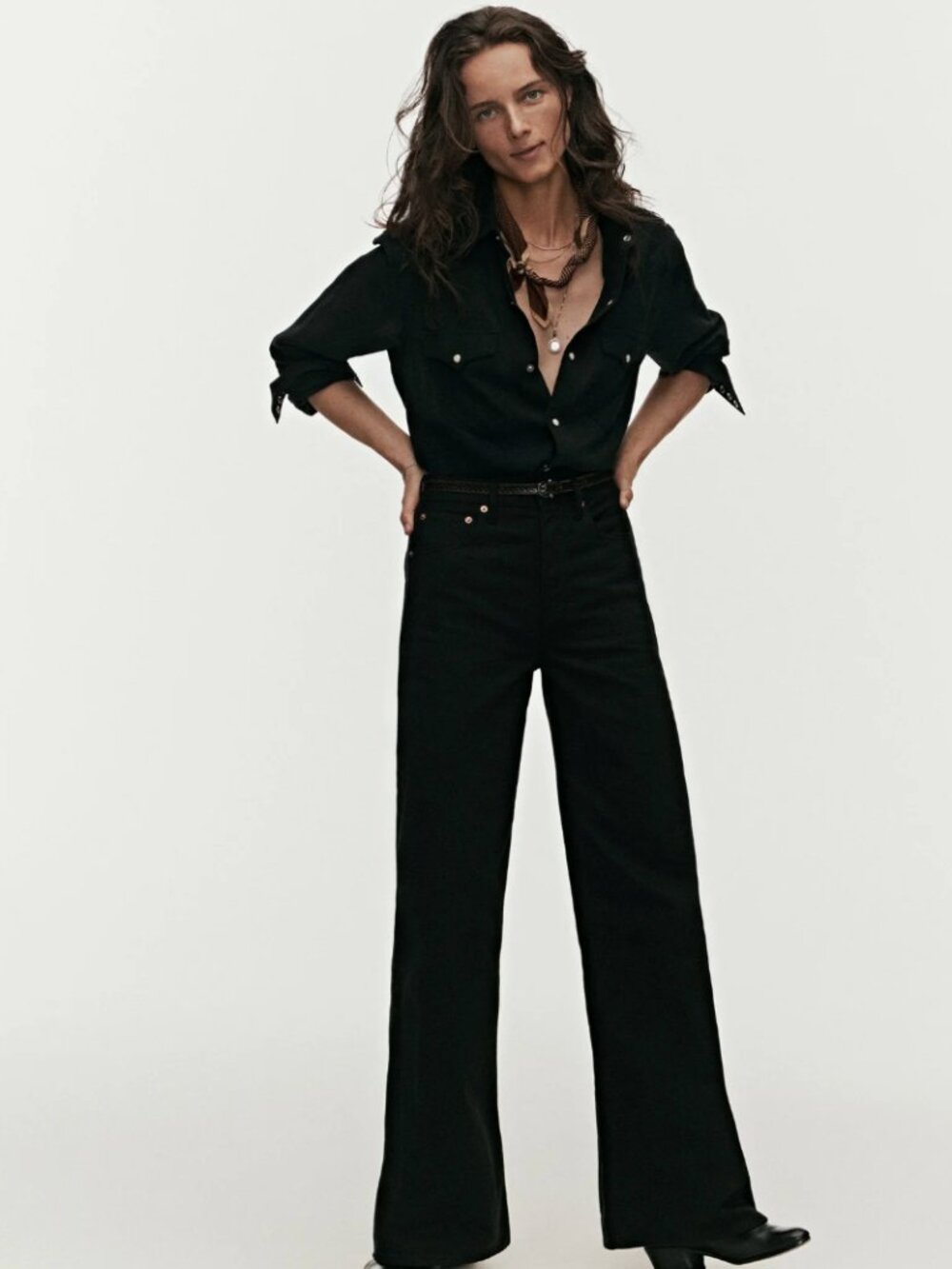 Buck Mason Jet Set Wide Leg High-Rise Jeans in Black Size 30